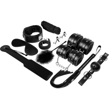 Set BDSM in Pelle Sintetica Nero con 11 Accessori per Principianti